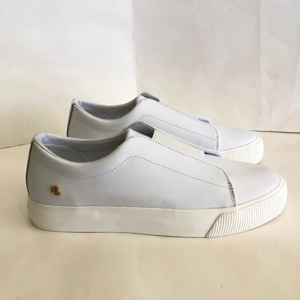 Lauren Ralph Lauren Woman’s Isla Leather Platform Trainer Slip-On Sneakers Sz 10